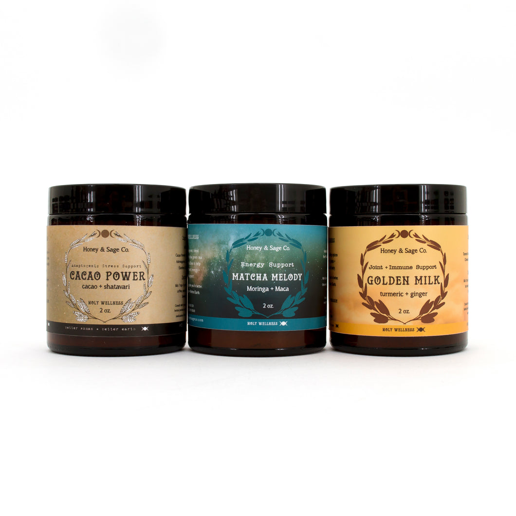 Herbal Wellness Trio: Stress, Immune + Mood Support, Tea - Honey & Sage 